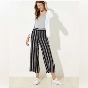 LOFT Black and White Striped and Dotted Wide-Leg Cropped Pull-On Pants